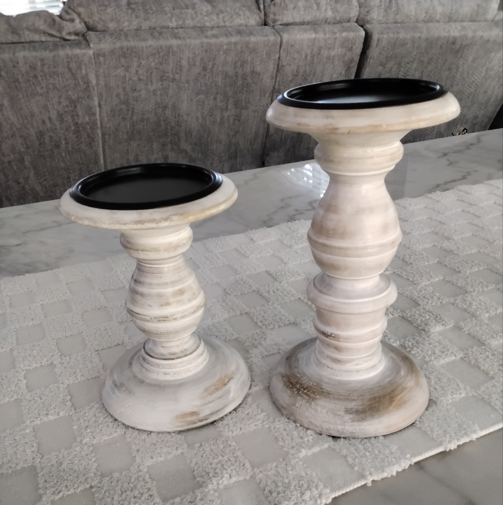 Rustic White Candle Holders Set